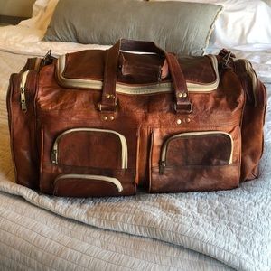 Cognac 100% Goat Leather Duffle Bag XL